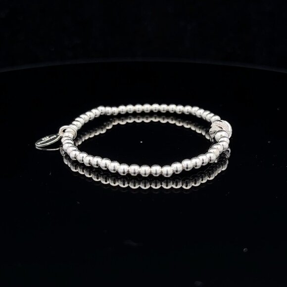 925 Sterling Silver Beaded Stretch Stacking Bracelet Minimalist - Picture 5 of 6